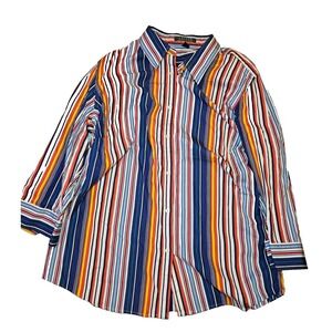 Lauren Ralph Lauren Striped Button Down Shirt Womens 2X Multicolor 3/4 Sleeve